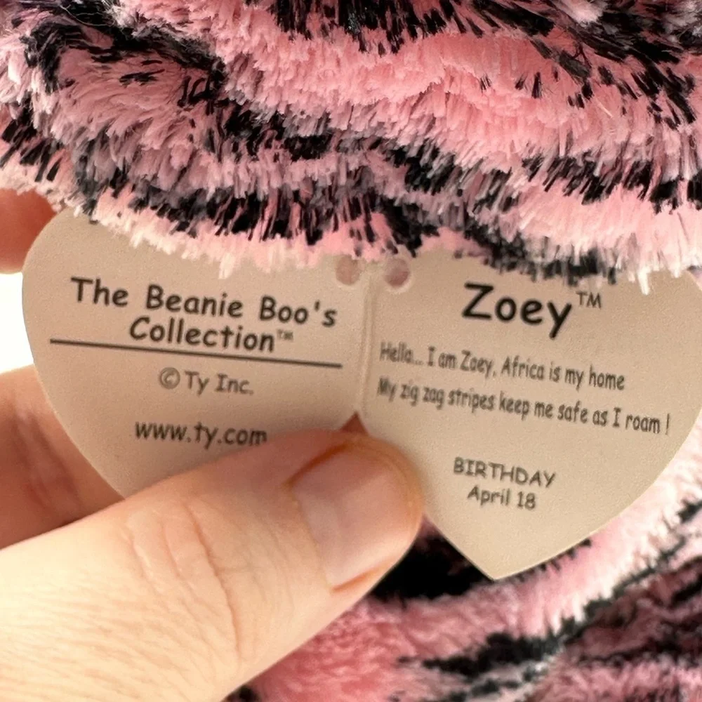 TY Beanie‎ Boos ZOEY the Pink Zebra Glitter Eyes Regular Size 10 inch